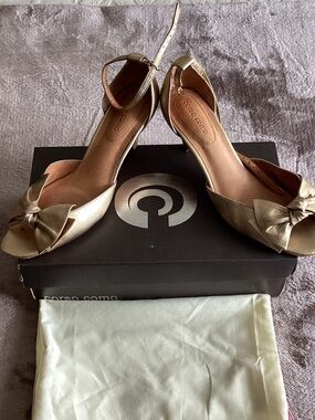 Corso Como Metallic Gold Knot Peep-Toe Ankle-Strap Heels